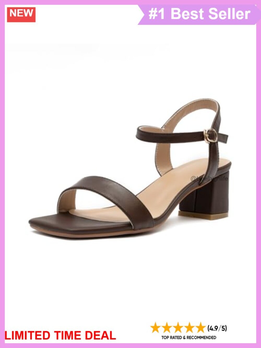 Women's Classic Leather 2 Inch Low Block Heel Ankle Strap Sandal
